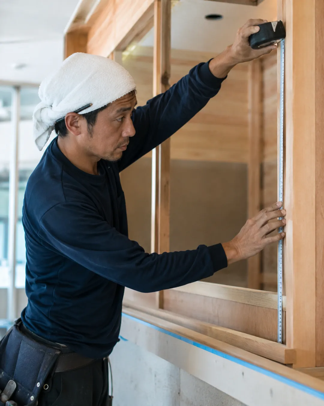 木部の寸法を確認する職人